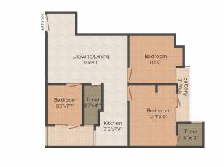 RLB Casa (3BHK+2T (1,042 sq ft) 1042 sq ft)