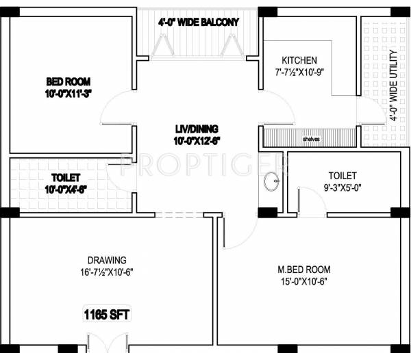 Technopolis Solitaire Richmond (2BHK+2T (1,165 sq ft) 1165 sq ft)
