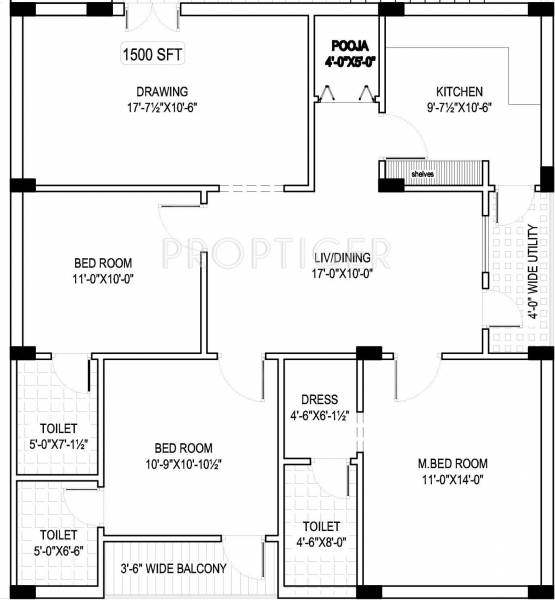 Technopolis Solitaire Richmond (3BHK+3T (1,500 sq ft)   Pooja Room 1500 sq ft)