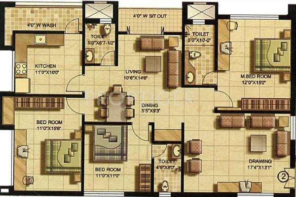 Technopolis Solitaire Floor Plan (3BHK+3T)