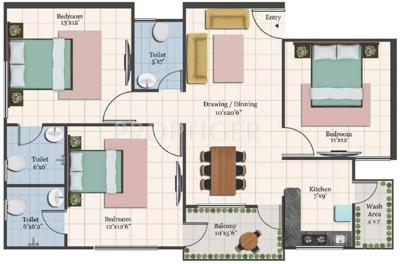 Belief Palm Crest (3BHK+3T (1,342 sq ft) 1342 sq ft)