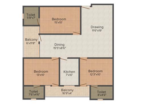 Parwani Om Enclave (3BHK+3T (1,565 sq ft) 1565 sq ft)