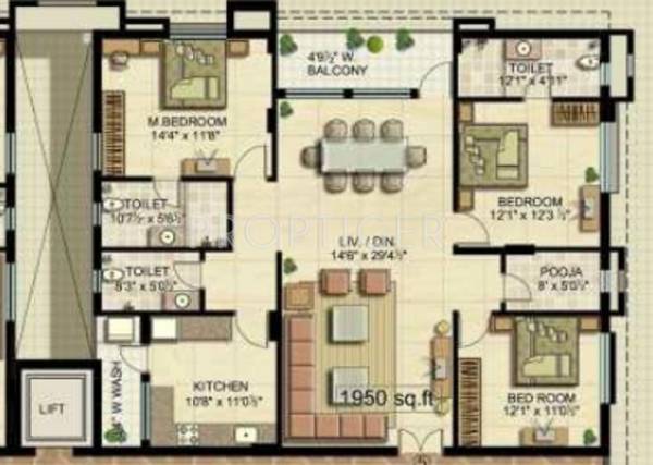 Technopolis Solitaire Residency (3BHK+3T (1,950 sq ft)   Pooja Room 1950 sq ft)