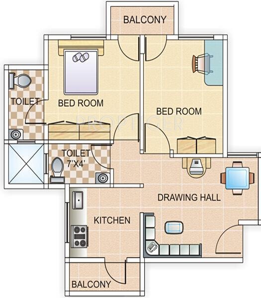 700 sq ft 2 BHK Floor Plan Image Ashtavinayak Planners