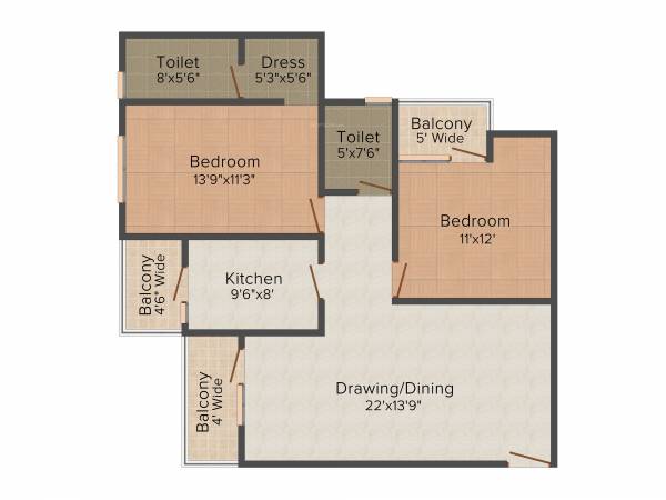 Eldeco Maple Heights (2BHK+2T (1,275 sq ft) 1275 sq ft)