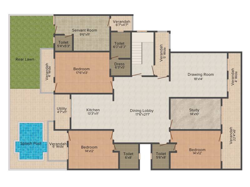 Emaar The Bungalows (3BHK+3T (2,750 sq ft)   Study Room 2750 sq ft)