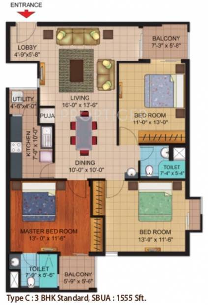 Kapis Pearl Residency (3BHK+2T (1,555 sq ft) + Pooja Room 1555 sq ft)