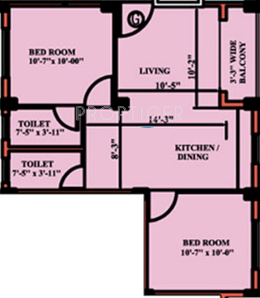 Modern CB Enclave (2BHK+2T (855 sq ft) 855 sq ft)