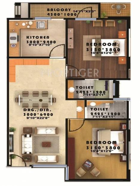 Seac Kuber Heights (2BHK+2T (950 sq ft) 950 sq ft)