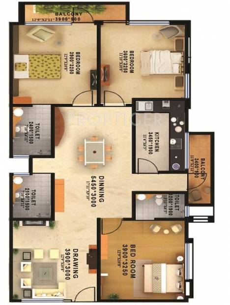 Seac Kuber Heights (3BHK+3T (1,308 sq ft) 1308 sq ft)