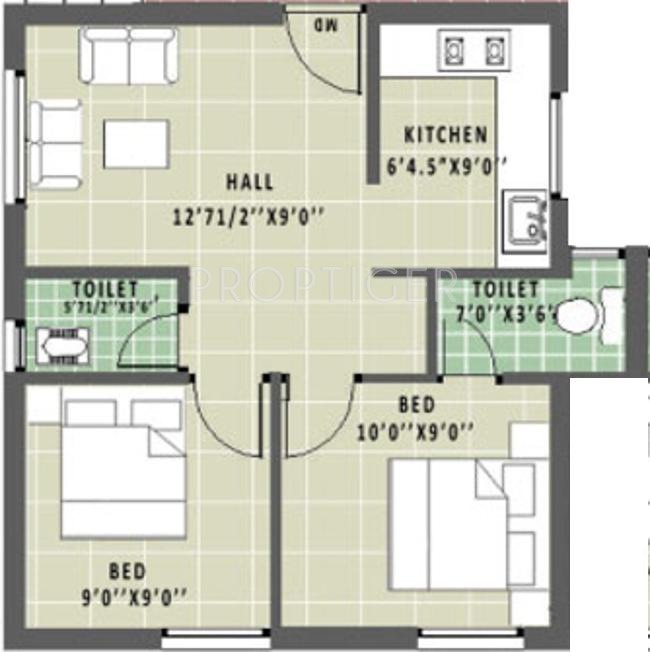 600 sq ft 2 BHK 2T Apartment for Sale in Annai Aathika ...