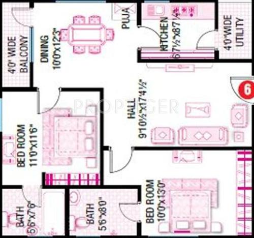 Fortune Imperial Fortune Hillview (2BHK+2T (900 sq ft) 900 sq ft)