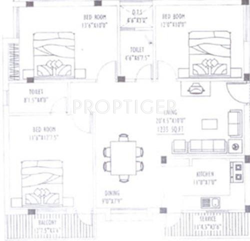 Aswin Aswin Eve (3BHK+2T (1,235 sq ft) 1235 sq ft)