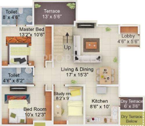 KFP Fortune 108 (2BHK+2T (2,081 sq ft) + Study Room 2081 sq ft)