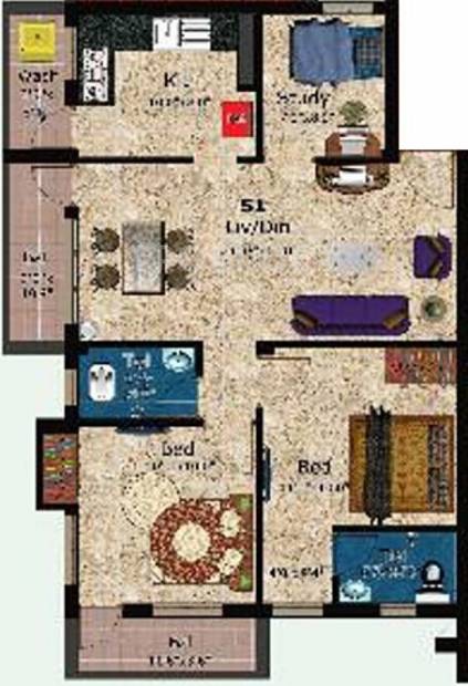 Sumeru Sahana Apartments (3BHK+2T (1,455 sq ft) + Study Room 1455 sq ft)