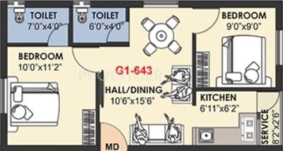SVVD Green Housing Thistle (2BHK+2T (643 sq ft) 643 sq ft)