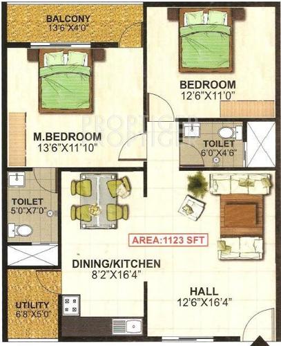 NSR Brindavan Annex (2BHK+2T (1,123 sq ft) 1123 sq ft)