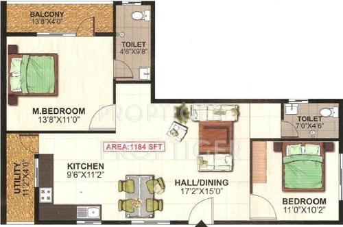 NSR Brindavan Annex (2BHK+2T (1,184 sq ft) 1184 sq ft)