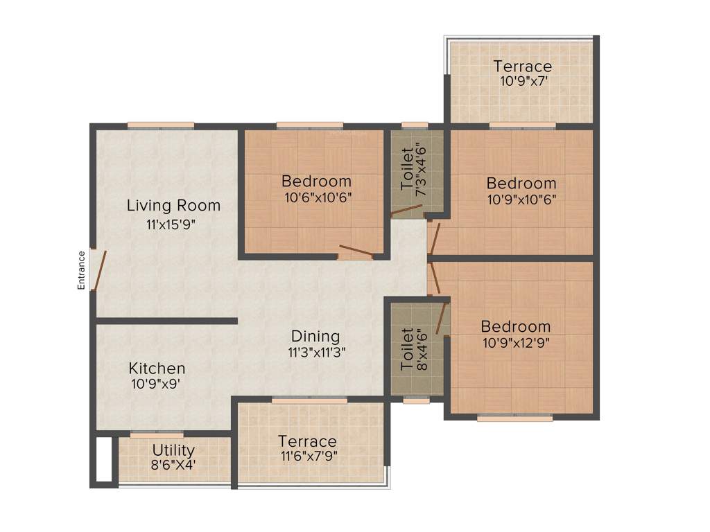 Mantri Vantage (3BHK+2T (1,380 sq ft) 1380 sq ft)