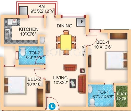 Shree Vishnu Magnolia Apartments (2BHK+2T (866 sq ft) 866 sq ft)