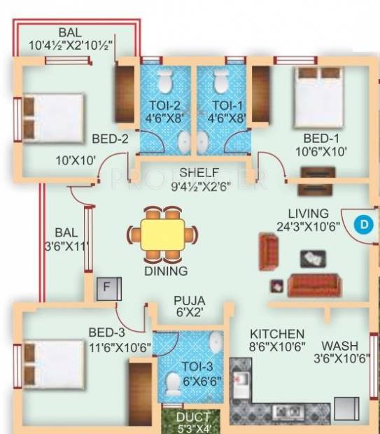 Shree Vishnu Magnolia Apartments (3BHK+3T (1,299 sq ft) 1299 sq ft)