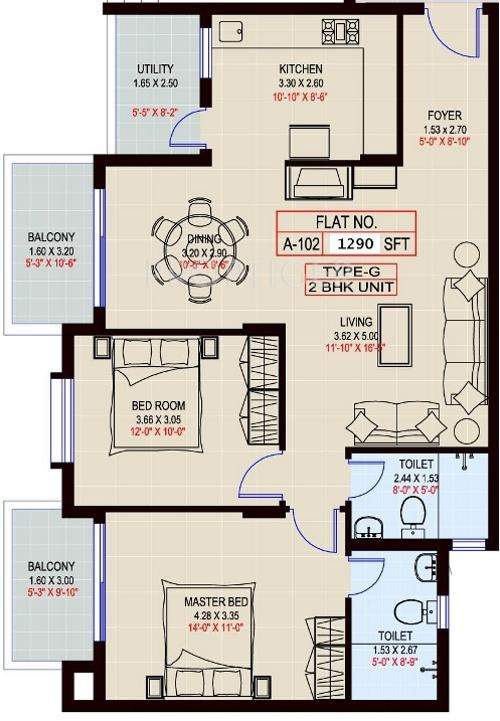 Sumadhura Shikharam (2BHK+2T (1,290 sq ft) 1290 sq ft)