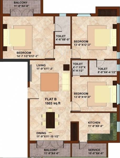 KCee Ashraya (3BHK+3T (1,503 sq ft) 1503 sq ft)