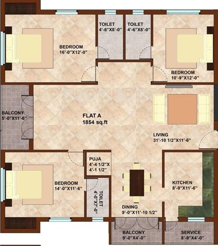 KCee Ashraya (3BHK+3T (1,854 sq ft) 1854 sq ft)