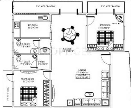 V2 Rathna Villas (2BHK+2T (1,328 sq ft) 1328 sq ft)