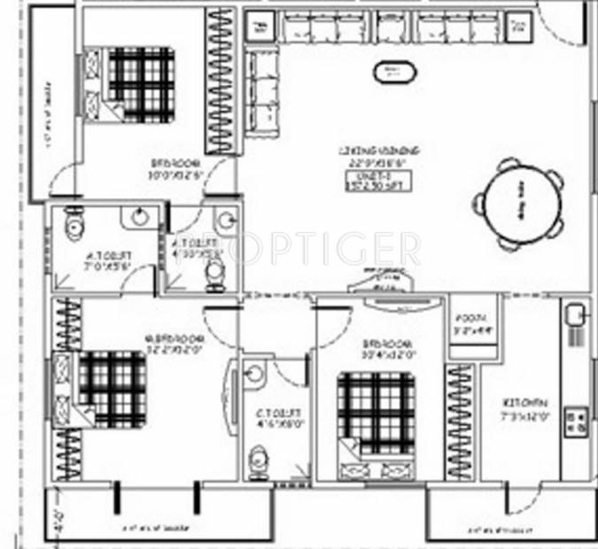 V2 Holdings Rathna Villas Floor Plan (3BHK+3T)