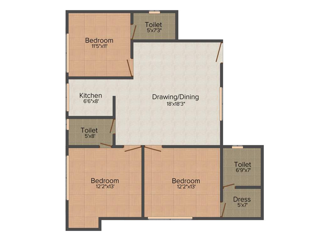 Rhombus Infrastructure The Prakriti Heights 3BHK+3T (1,501 sq ft)