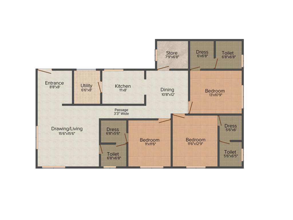 Rhombus Infrastructure The Prakriti Heights 3BHK+3T (1,956 sq ft)