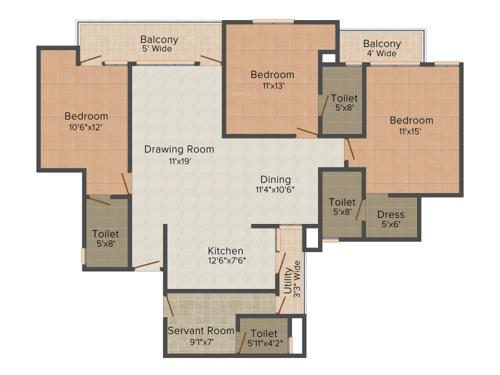 Paarth Aadyant (3BHK+3T (1,860 sq ft) + Servant Room 1860 sq ft) Paarth Aadyant (3BHK+3T (1,860 sq ft) + Servant Room 1860 sq ft)