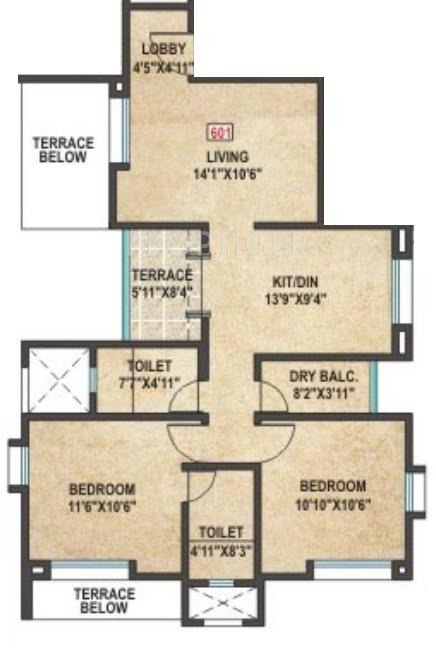 Vishhram Daffodils (2BHK+2T (937 sq ft) 937 sq ft)