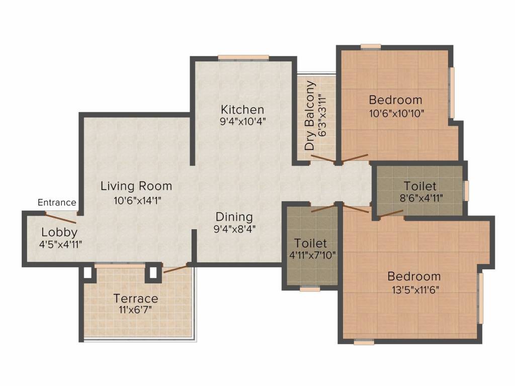 Vishhram Daffodils (2BHK+2T (1,061 sq ft) 1061 sq ft)