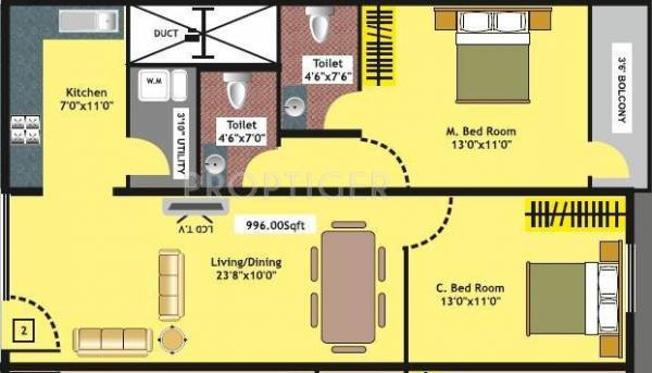 Mithra Raji Residency (2BHK+2T (996 sq ft) 996 sq ft)