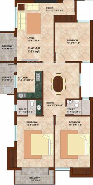 KCee Pranavam (3BHK+2T (1,388 sq ft) 1388 sq ft)