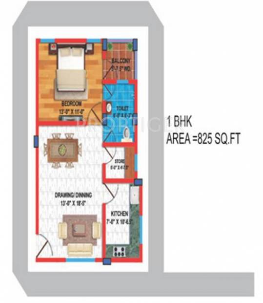 Rousha Dream Residency (1BHK+1T (825 sq ft) 825 sq ft)