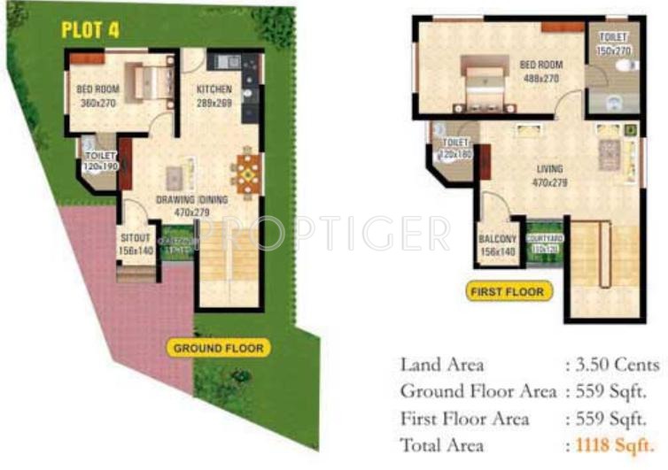 Sreepathi Homes Villa (2BHK+2T (1,118 sq ft) 1118 sq ft)