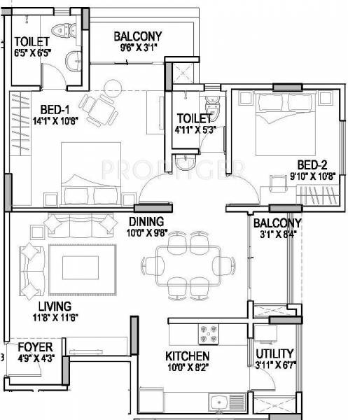 Oceanus Vista Phase 2 (2BHK+2T (1,107 sq ft) 1107 sq ft)