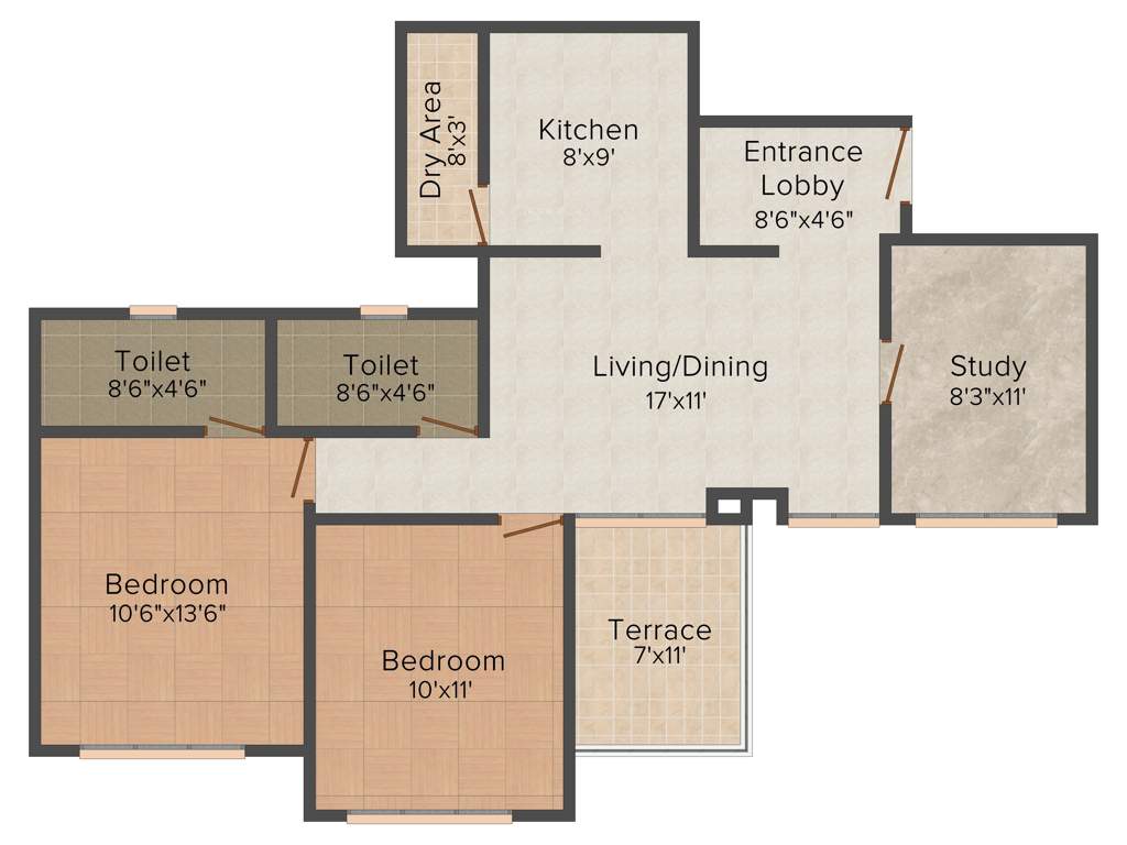 Pate Life Montage (2BHK+2T (1,099 sq ft) + Study Room 1099 sq ft)