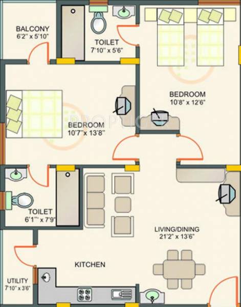 Rishi Spring Woods (2BHK+2T (930 sq ft) 930 sq ft)