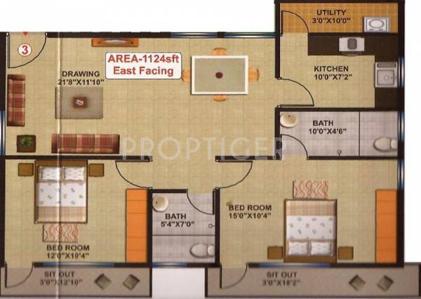 i1 Aashirwad (2BHK+2T (1,124 sq ft) 1124 sq ft)