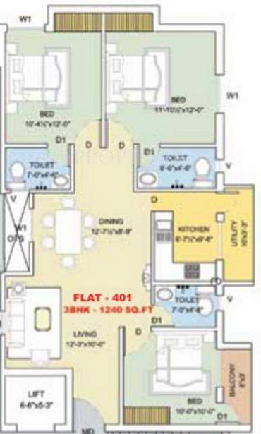 AHFL Aura (3BHK+2T (1,410 sq ft) 1410 sq ft)