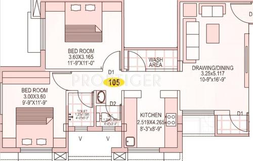 Noble Amber Court (2BHK+2T (949 sq ft) 949 sq ft)
