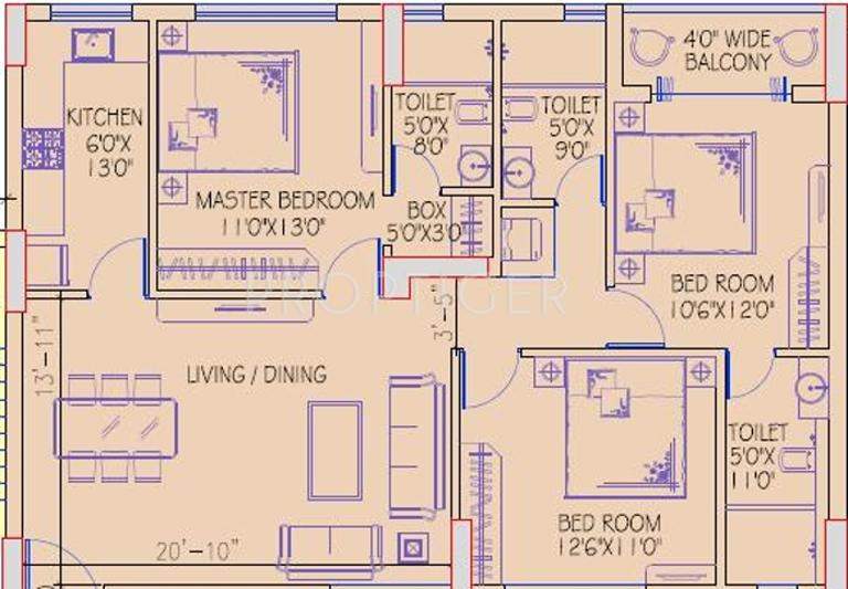 Dhoot Pratham (3BHK+3T (1,650 sq ft) 1650 sq ft)