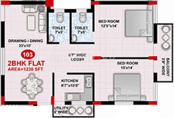 Archid Pride (2BHK+2T (1,230 sq ft) 1230 sq ft)