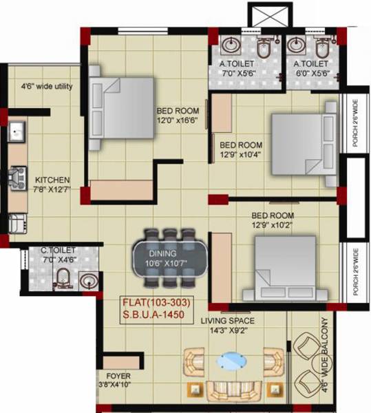 Archid Prestige (3BHK+3T (1,450 sq ft) 1450 sq ft)