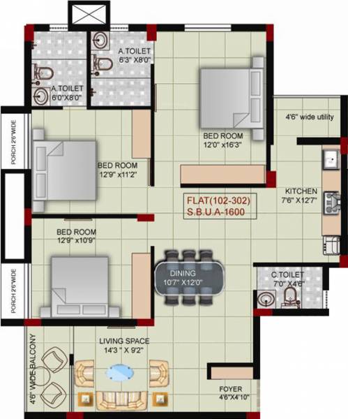 Archid Prestige (3BHK+3T (1,600 sq ft) 1600 sq ft)