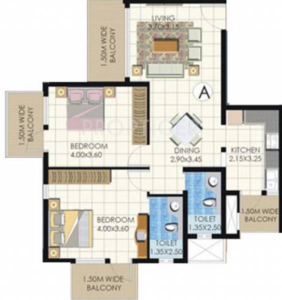 Floor Plan (2BHK+2T) Commonwealth Developers Pvt Ltd Seasons Floor Plan (2BHK+2T)